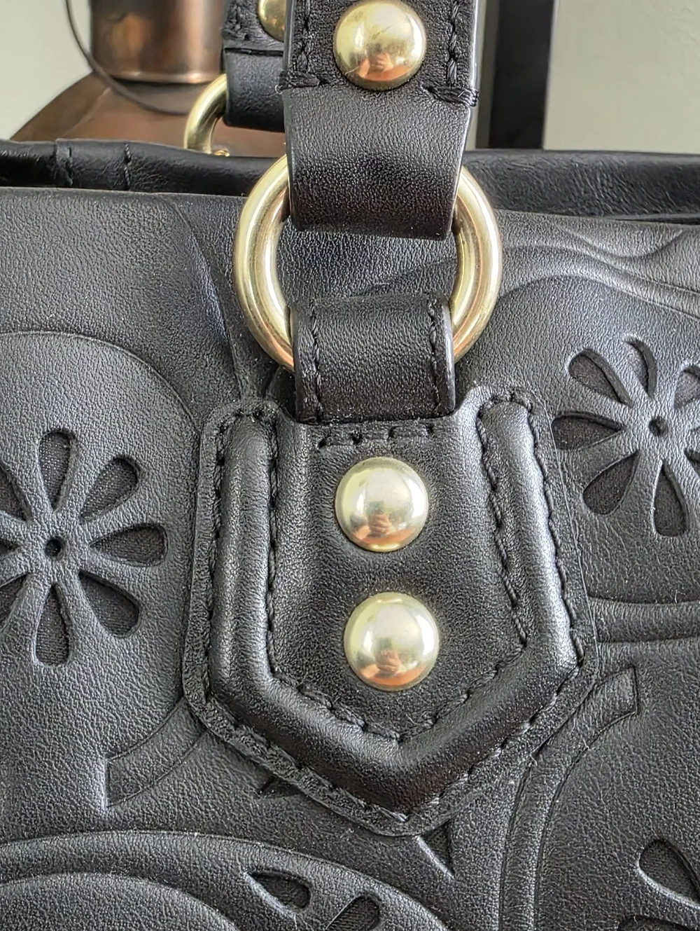 Coach F21833 Ashley Lace Carryall Black Cutout Leather Tote Bag NWT